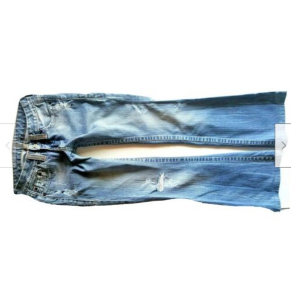Bebe Jeans Rhinestone Embellished BLING Distressed Flare Bootcut - Picture 5 of 6